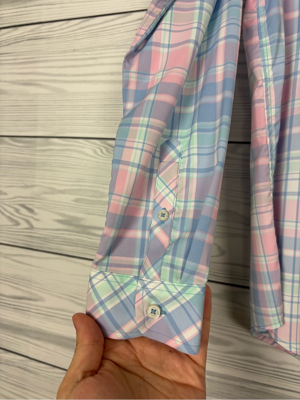 Southern Tide Intercoastal plaid popover blouse misty pink medium NWT - Picture 3 of 9